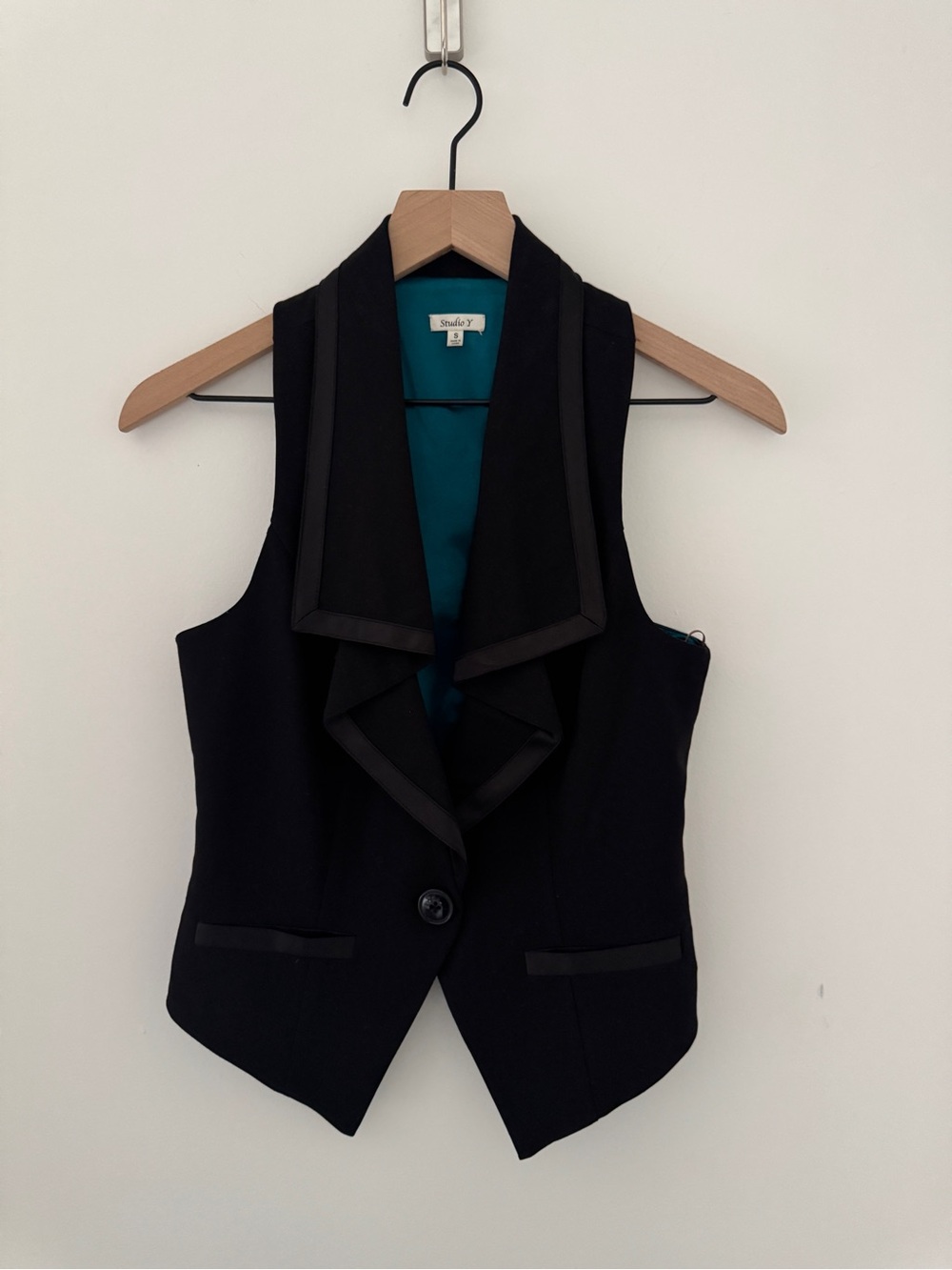 Studio Y Black Draped Waistcoat Dark Academia Going Out Vest Teal Satin Small